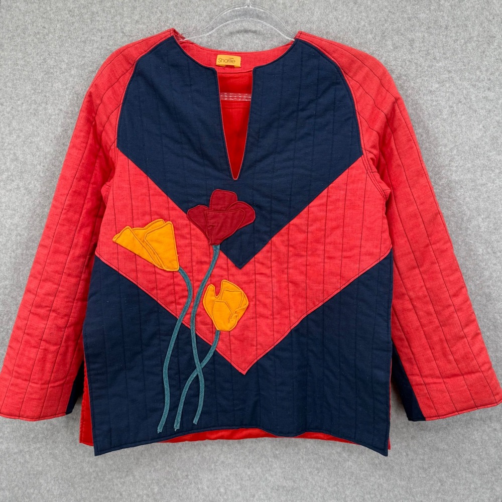 Vintage Quilted Appliqué Jacket Tunic Cotton Art Boho‎ Folk Floral Kantha Style